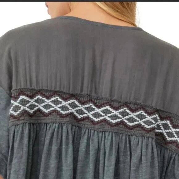 Free People Market Tee Embroidered Washed Black Kimono Blouse Top M - Picture 2 of 8